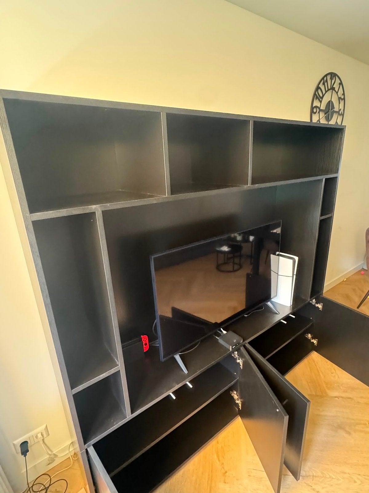 Goossens TV meubel Madrid zwart met 4 deuren en 7 vakken, Huis en Inrichting, Ophalen, Overige materialen, Gebruikt, 150 tot 200 cm