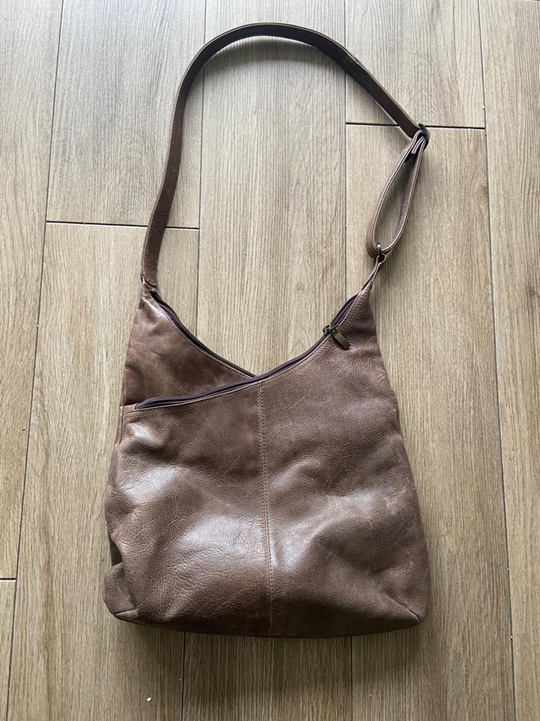 Crossbody schoudertas bruin leer Arpelli, Ophalen of Verzenden, Zo goed als nieuw, Bruin, Overige typen