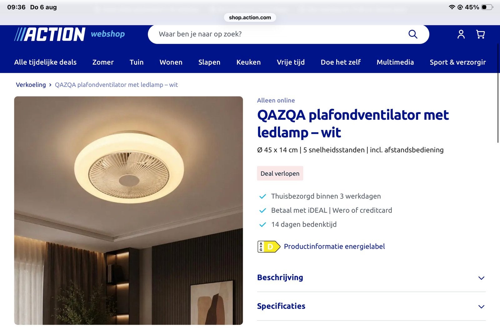 Gezocht! Ventilator lamp van Action, Ophalen, Zo goed als nieuw