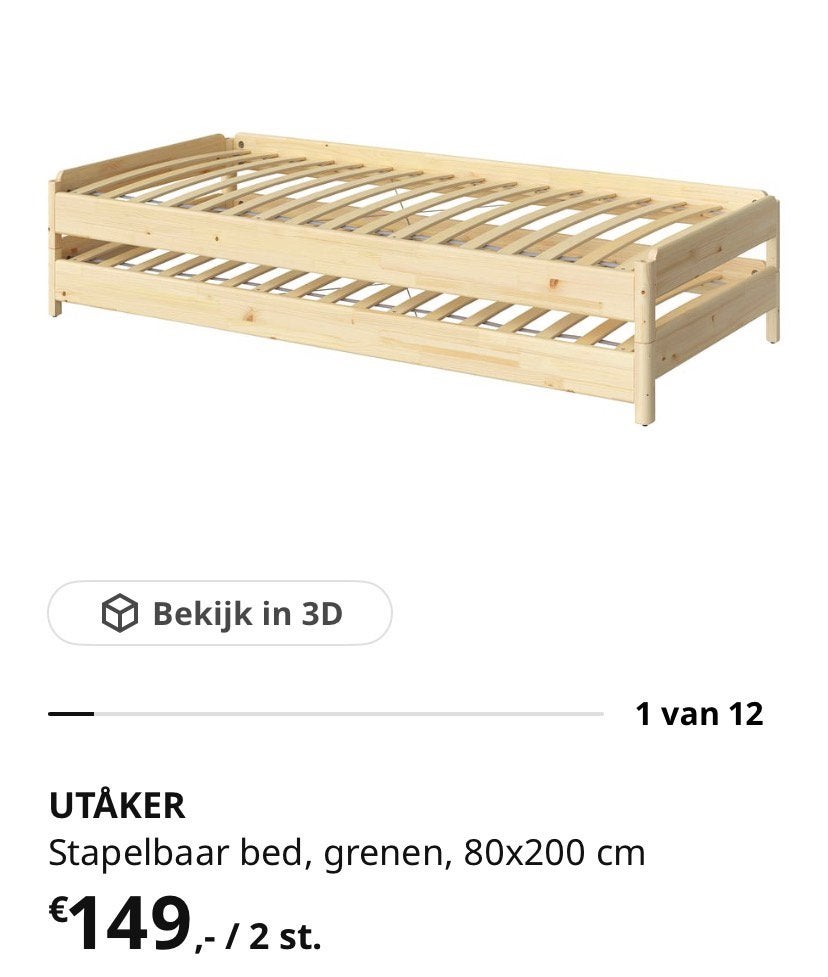 Stapelbed van Ikea, Ophalen, Zo goed als nieuw, Eenpersoons, 90 cm