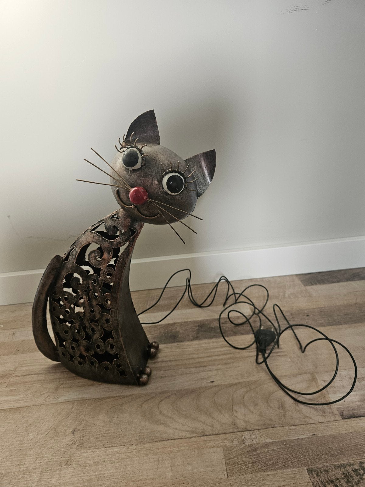 Decoratieve kat met opening voor lampjes, Gebruikt, Overige stijlen, Ophalen of Verzenden, Metaal