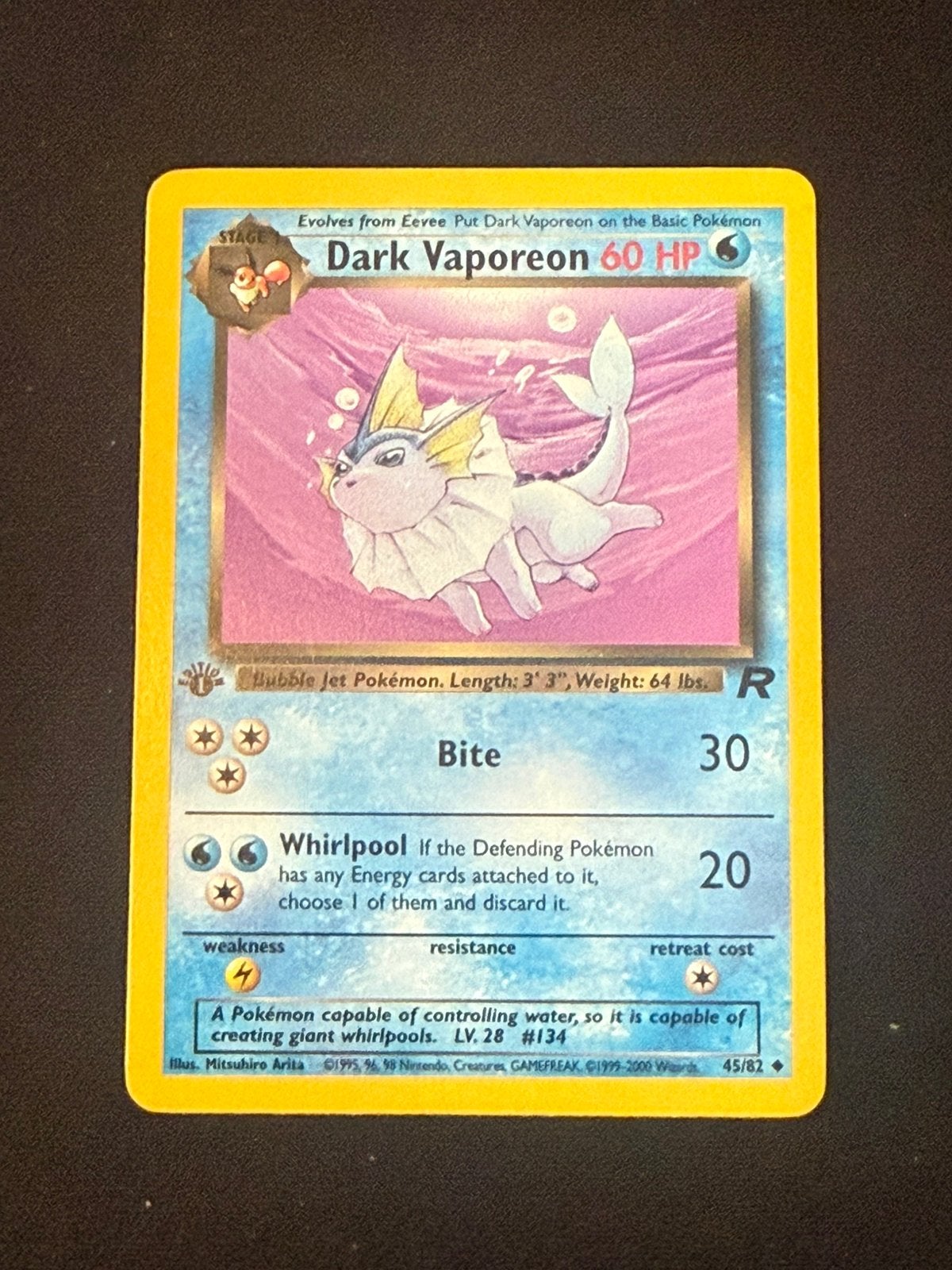 Dark Vaporeon 45/82 1st edition, Ophalen of Verzenden, Zo goed als nieuw
