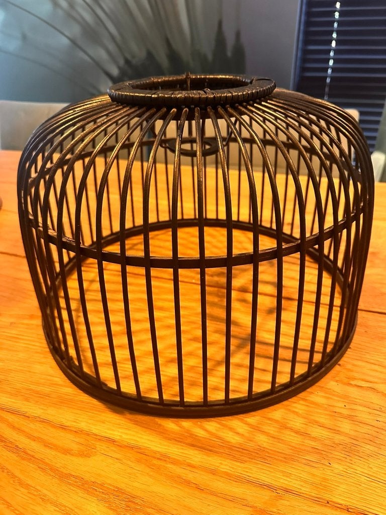 Zwarte bamboe hanglamp, Huis en Inrichting, Ophalen of Verzenden, Zo goed als nieuw, Hout, E27 (groot)