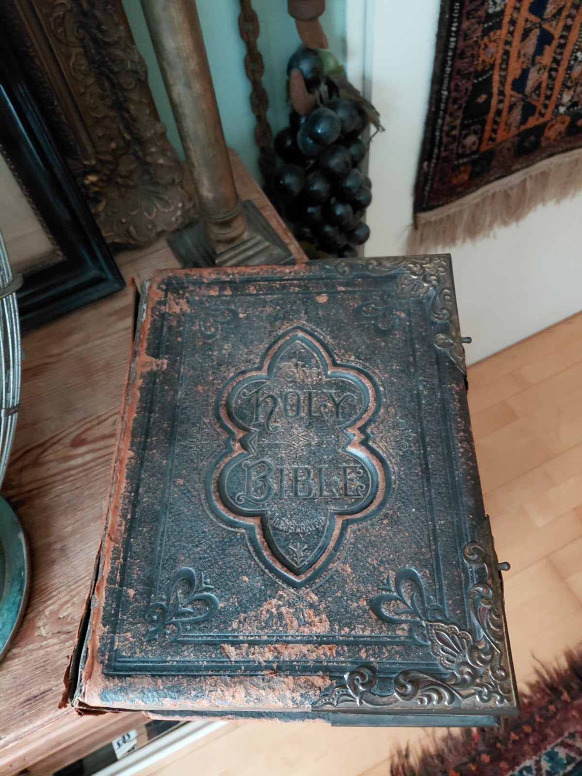 Antieke bijbel met koperbeslag ca 1890, Ophalen of Verzenden