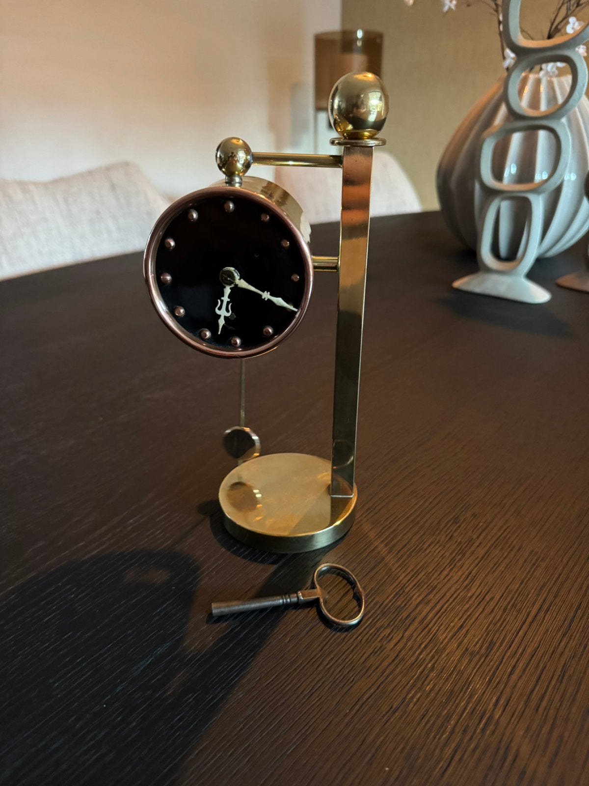 Vintage design pendule/tafel klok van messing – werkend, Ophalen of Verzenden
