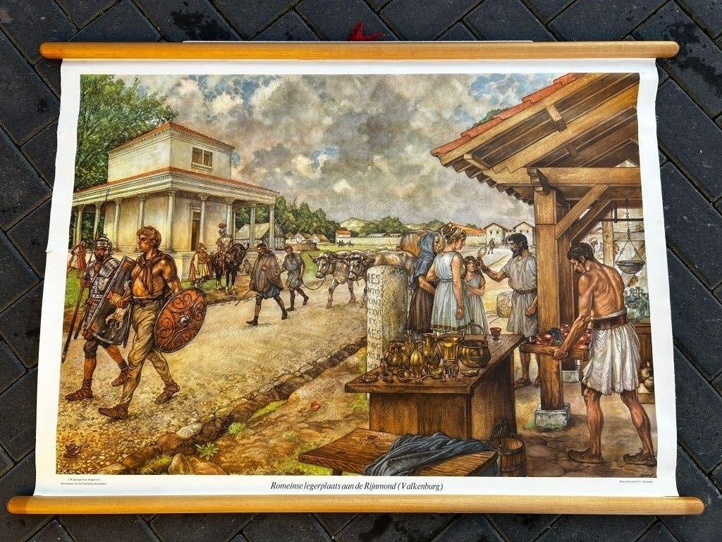 Romeinse legerplaats aan den Rijnmond, Antiek en Kunst, Antiek | Schoolplaten, Ophalen of Verzenden, Geschiedenis