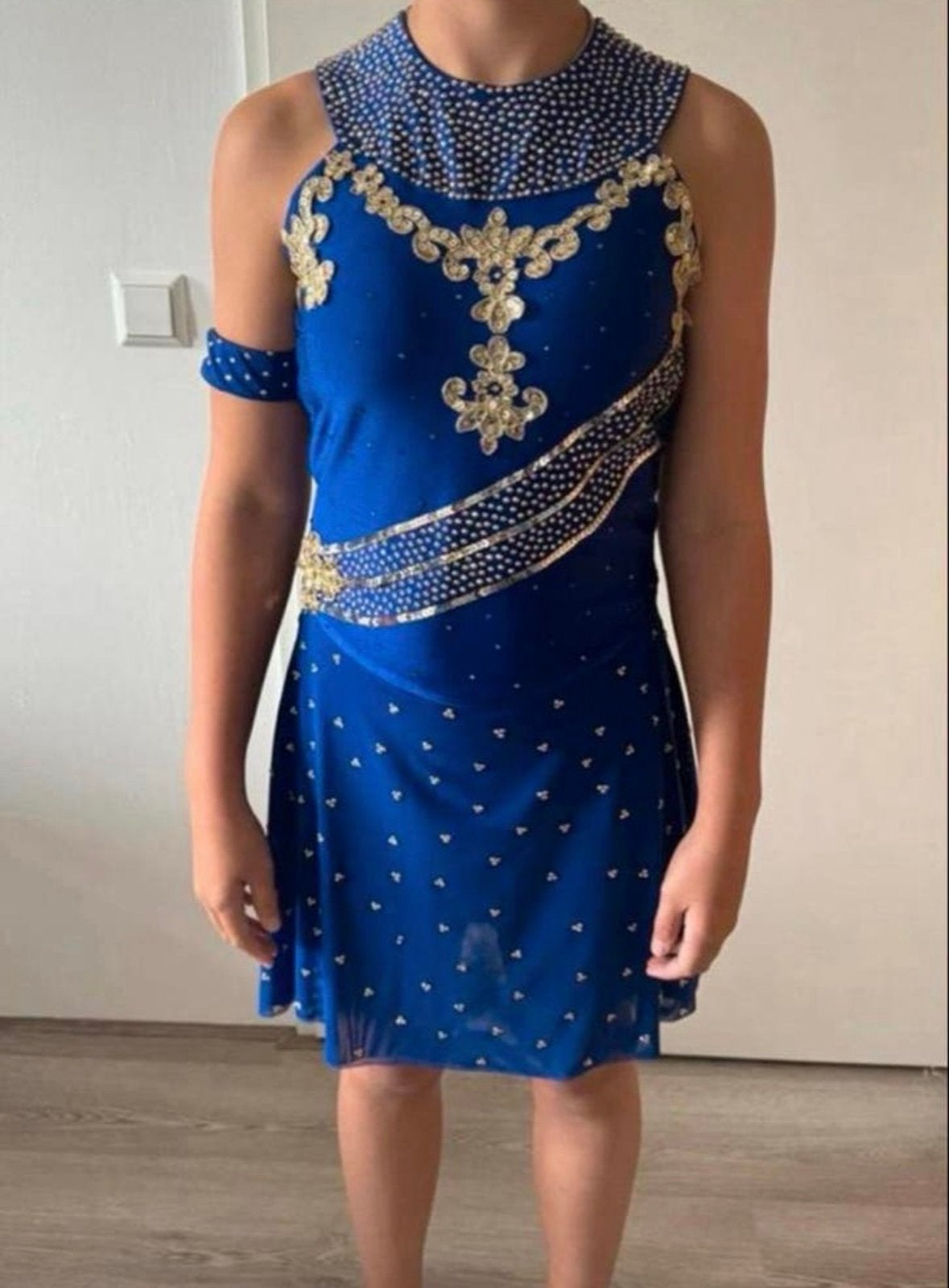 Blauw schaatspakje met steentjes, Blauw, Ophalen of Verzenden, Zo goed als nieuw, Maat 34 (XS) of kleiner