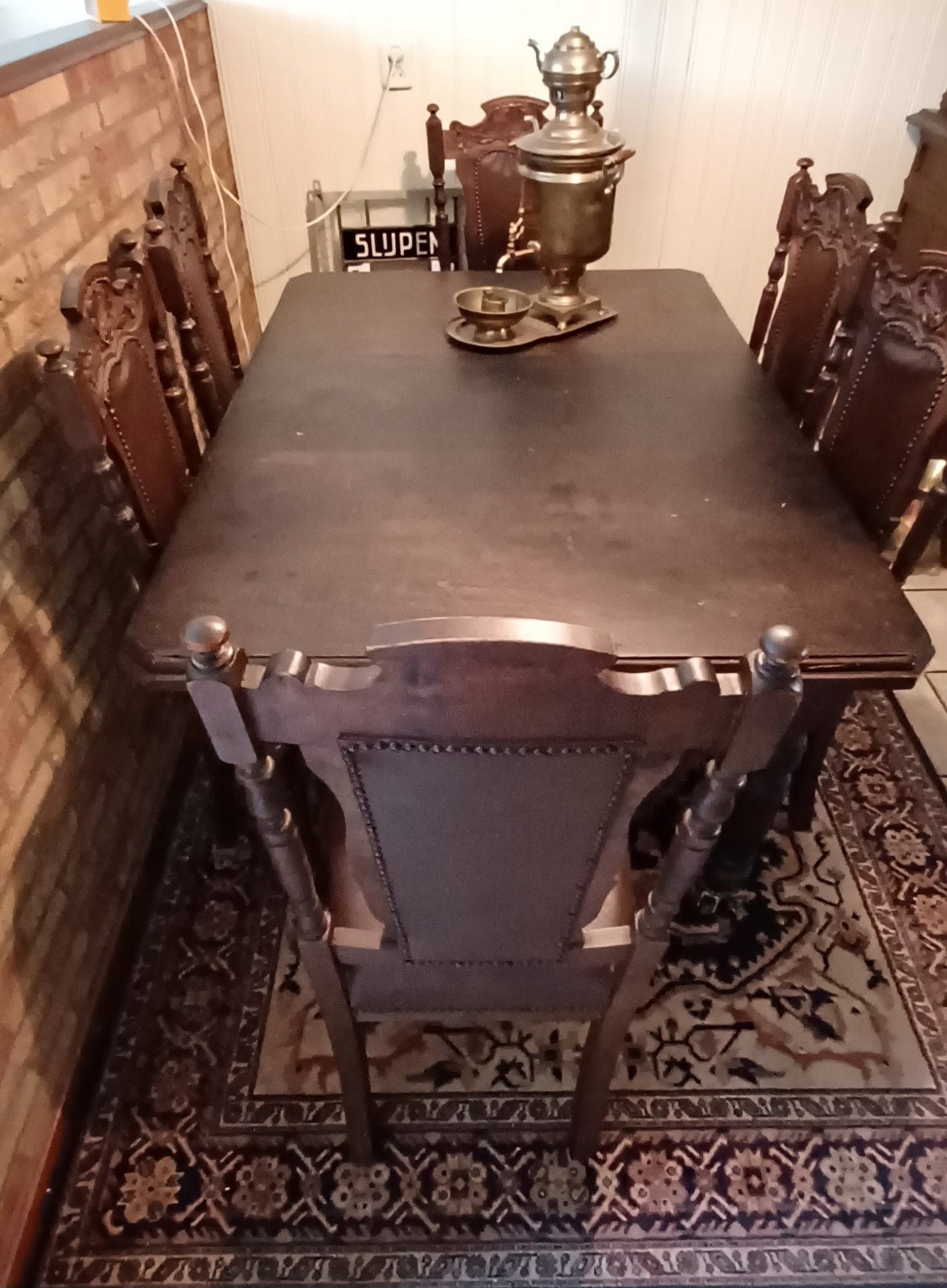 Antieke Eetkamerset: Tafel en 6 Stoelen met Wieltjes, Ophalen