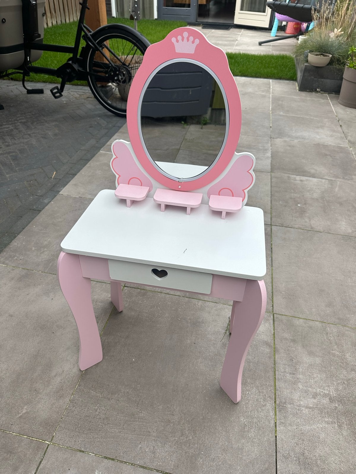 Roze kaptafel voor kinderen met spiegel en lade zonder kruk, Ophalen, Gebruikt, Meisje