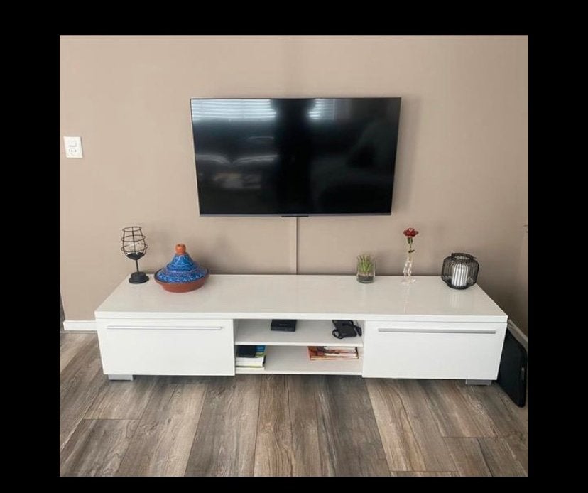 Wit hoogglans/mat TV meubel / lowboard - 180cm breed, Ophalen, Gebruikt, 150 tot 200 cm, Minder dan 100 cm