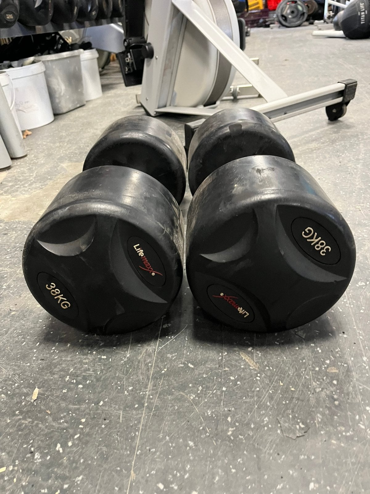2 x 38 kg lifemaxx rubberen dumbbells gewichten, Ophalen, Dumbbell, Gebruikt, Dumbbells