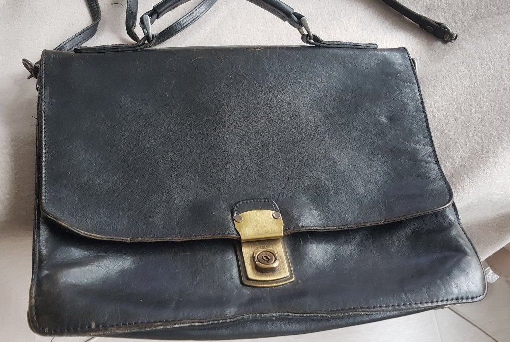 Dames / heren zwart leren attache tas, br 35 - h 28 - d 8 cm, Ophalen of Verzenden, Gebruikt, Zwart