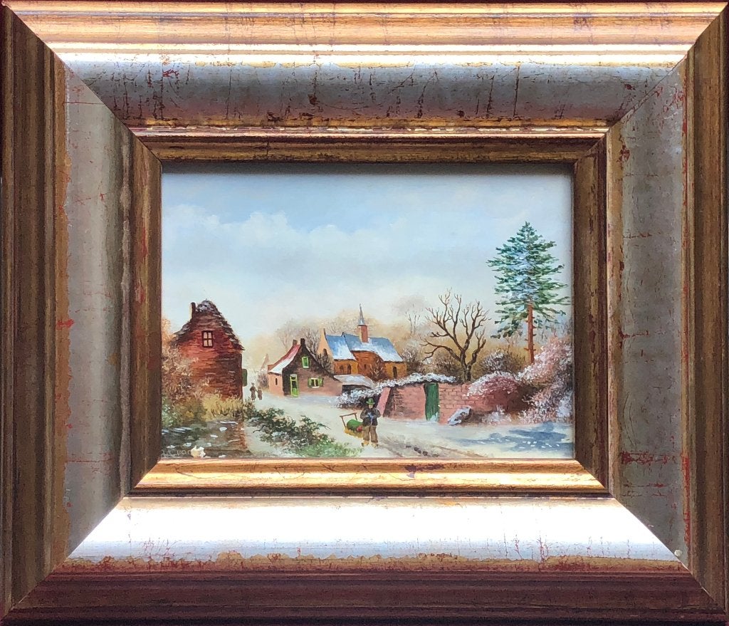 J. Croon Schilderij 'Nederlands wintertafereel met Duwslee', Antiek en Kunst, Kunst | Schilderijen | Klassiek, Ophalen of Verzenden