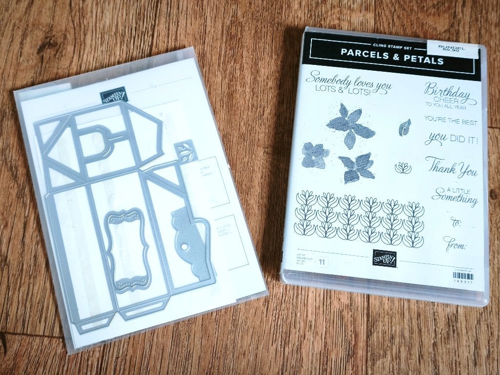 Stempels en dies van Stampin'up Parcels & petals, Hobby en Vrije tijd, Stempelen, Ophalen of Verzenden, Zo goed als nieuw, Overige typen