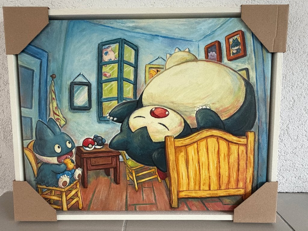 Pokémon x Van Gogh - Snorlax & Munchlax Canvas 35x45 wit, Hobby en Vrije tijd, Verzamelkaartspellen | Pokémon, Ophalen of Verzenden