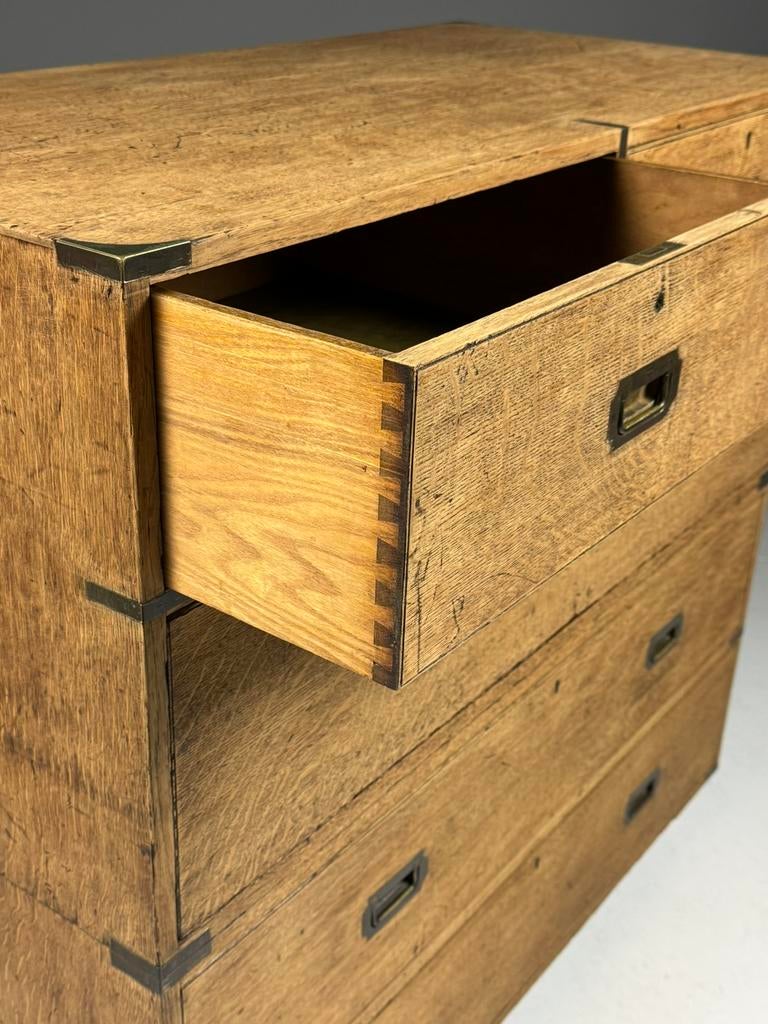 Campaign ladekast eiken 19e eeuw, Huis en Inrichting, Ophalen, Gebruikt, Eikenhout, 50 tot 100 cm