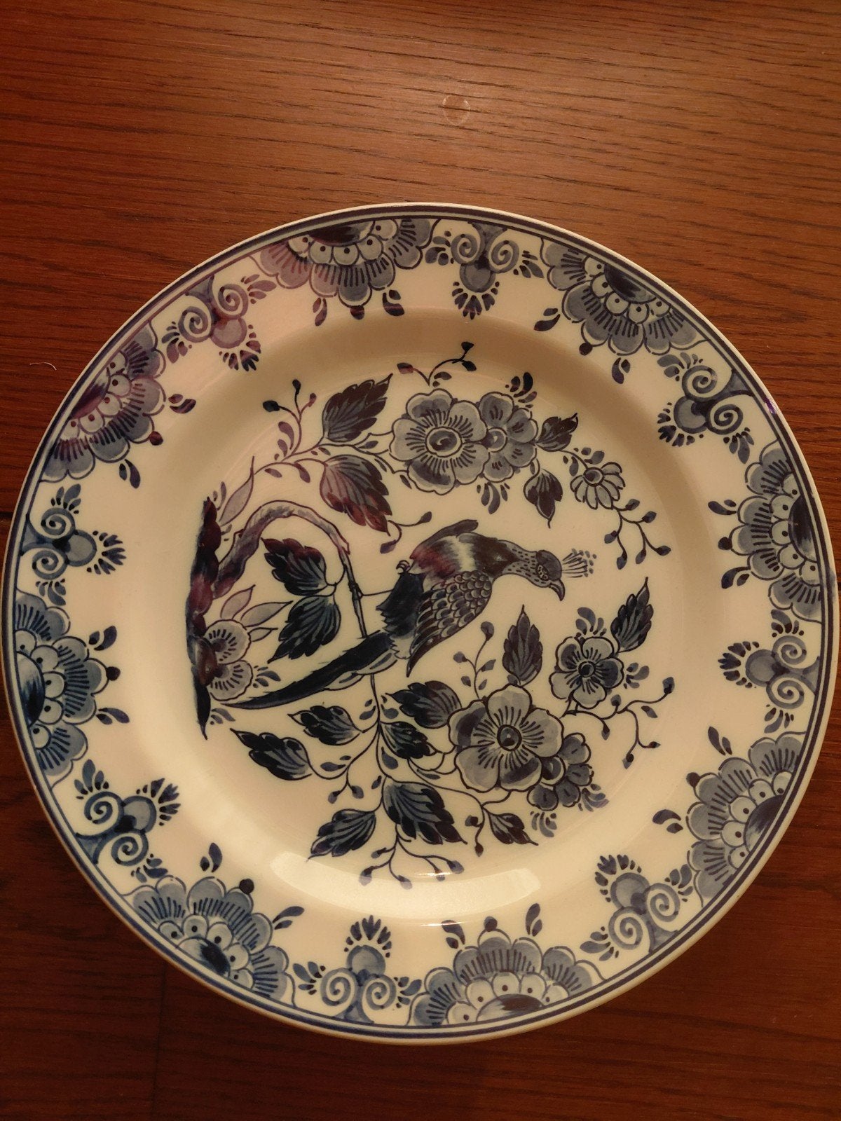 Delfts Blauw wandbord met vogel en bloemmotief, 21cm, Antiek en Kunst, Ophalen of Verzenden