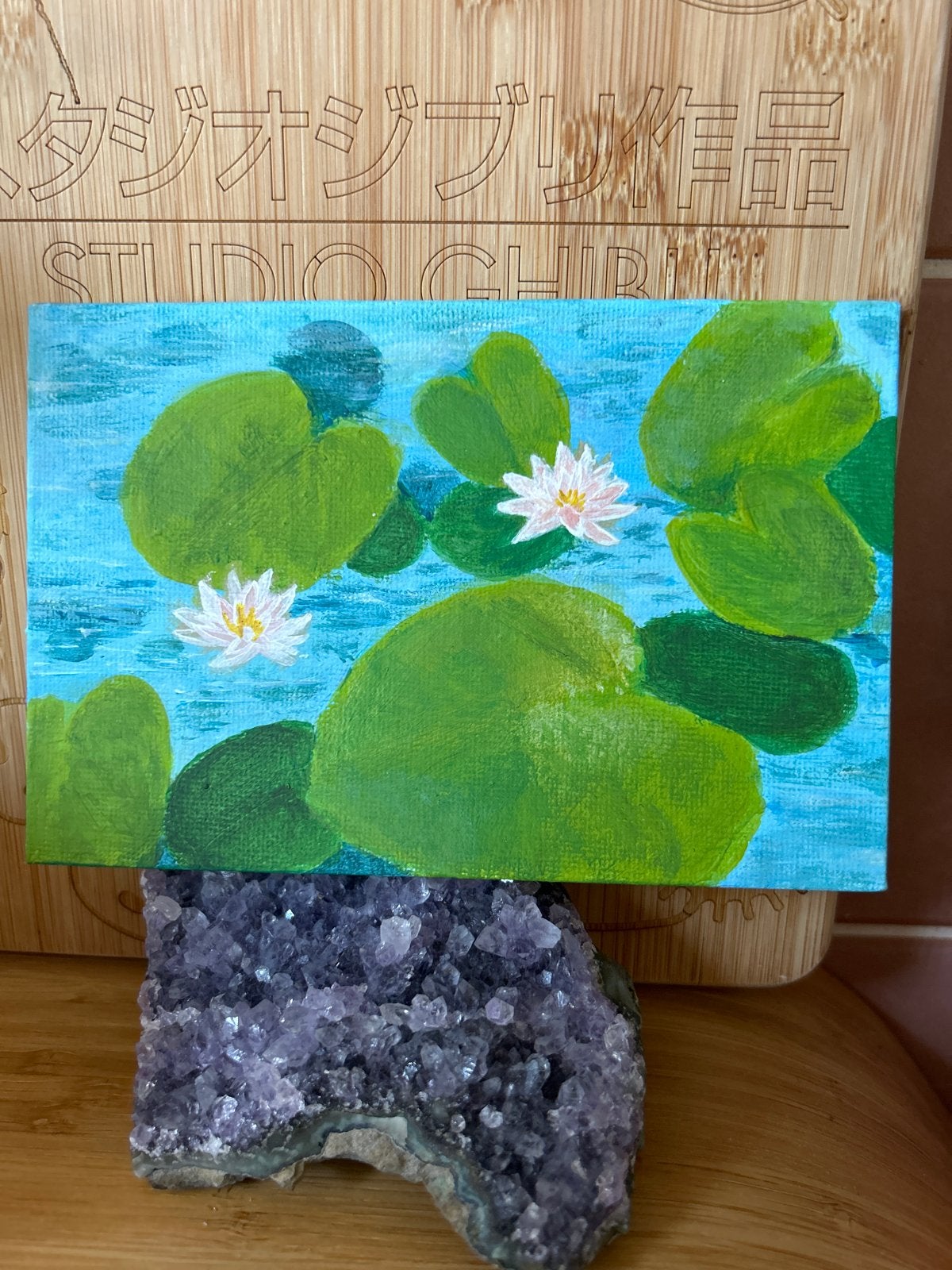 Schilderij waterlelies  - ACEO stijl, Antiek en Kunst, Kunst | Schilderijen | Klassiek, Bloemen, Acrylverf, Overige stijlen, Handgeschilderd