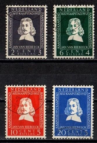 Nederland nr. 578-581 van Riebeeck-zegels 1952 gestempeld, Postzegels en Munten, Verzenden, Na 1940, Gestempeld