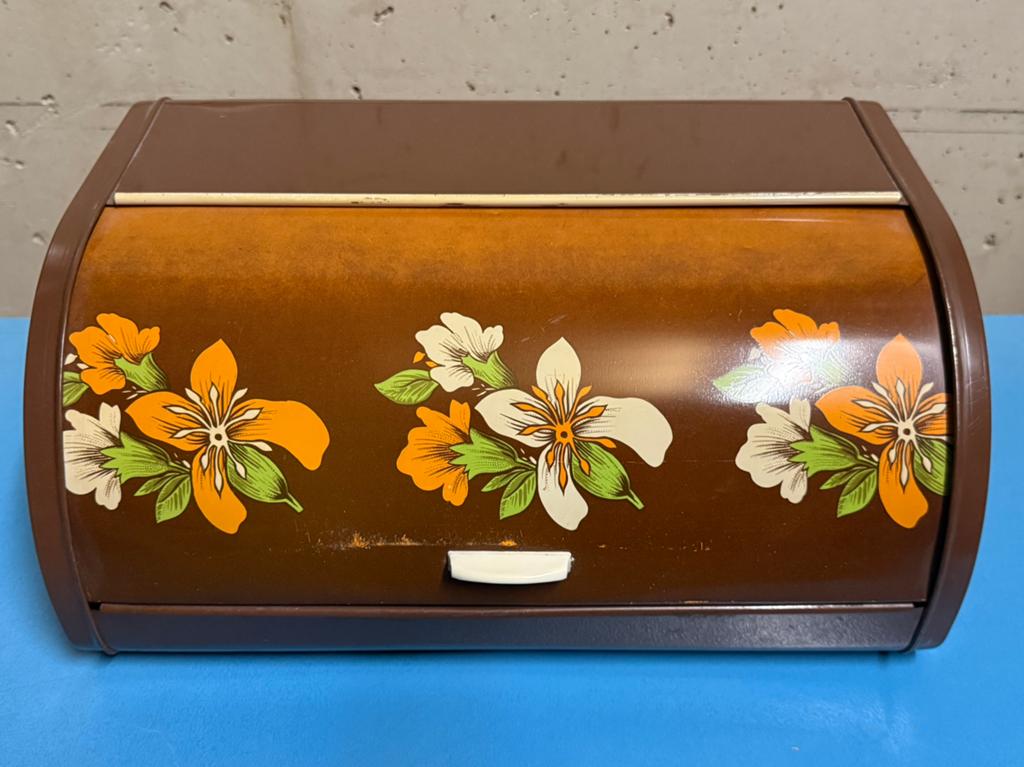 Vintage broodtrommel bruin met bloemen, Ophalen of Verzenden