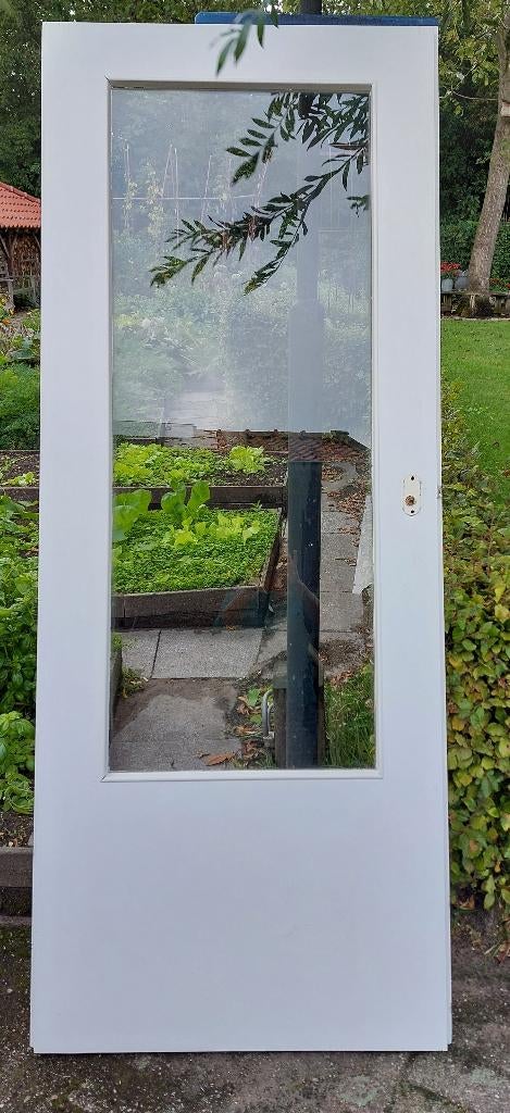 Witte opdekdeur met glas, rechtsdraaiend, Ophalen, Gebruikt, Minder dan 80 cm, Binnendeur