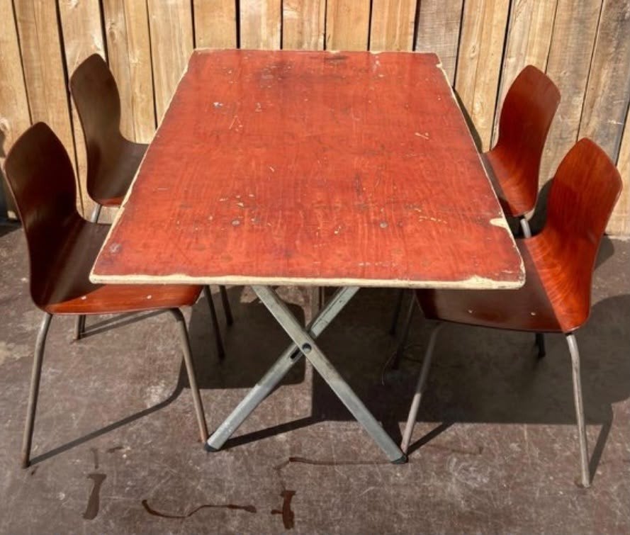 Vintage inklapbare houten tafel, Ophalen, Gebruikt, Vintage, 4 tot 6 stoelen