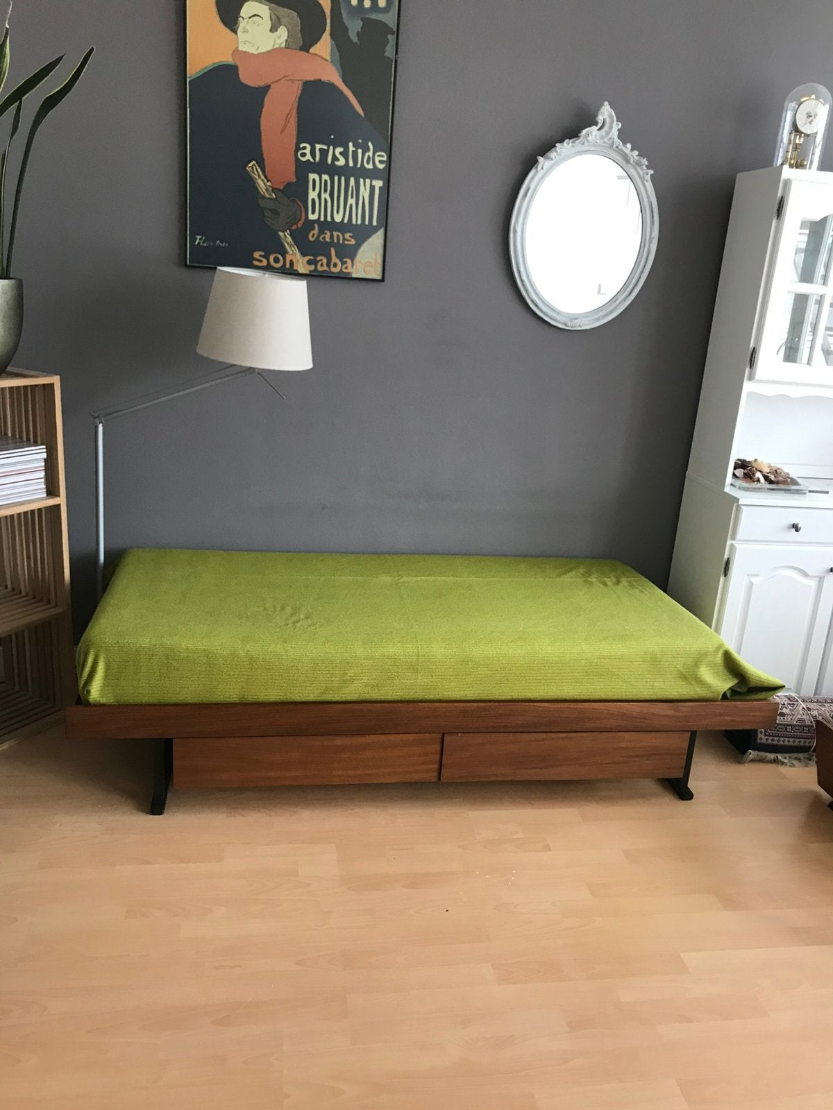 Mid-century modern bank of daybed van teakhout, Ophalen, Gebruikt, Eenpersoons, 75 tot 100 cm