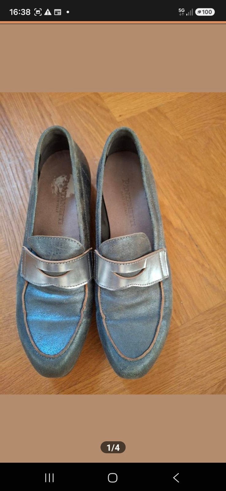Pantanetti schoenen metaalkleur mt 37, Kleding | Dames, Schoenen, Blauw, Instappers, Ophalen of Verzenden, Gedragen