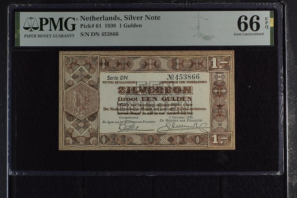UNC biljet 1 gulden 1938, zilverbon | PMG 66 EPQ, Ophalen of Verzenden, 1 gulden