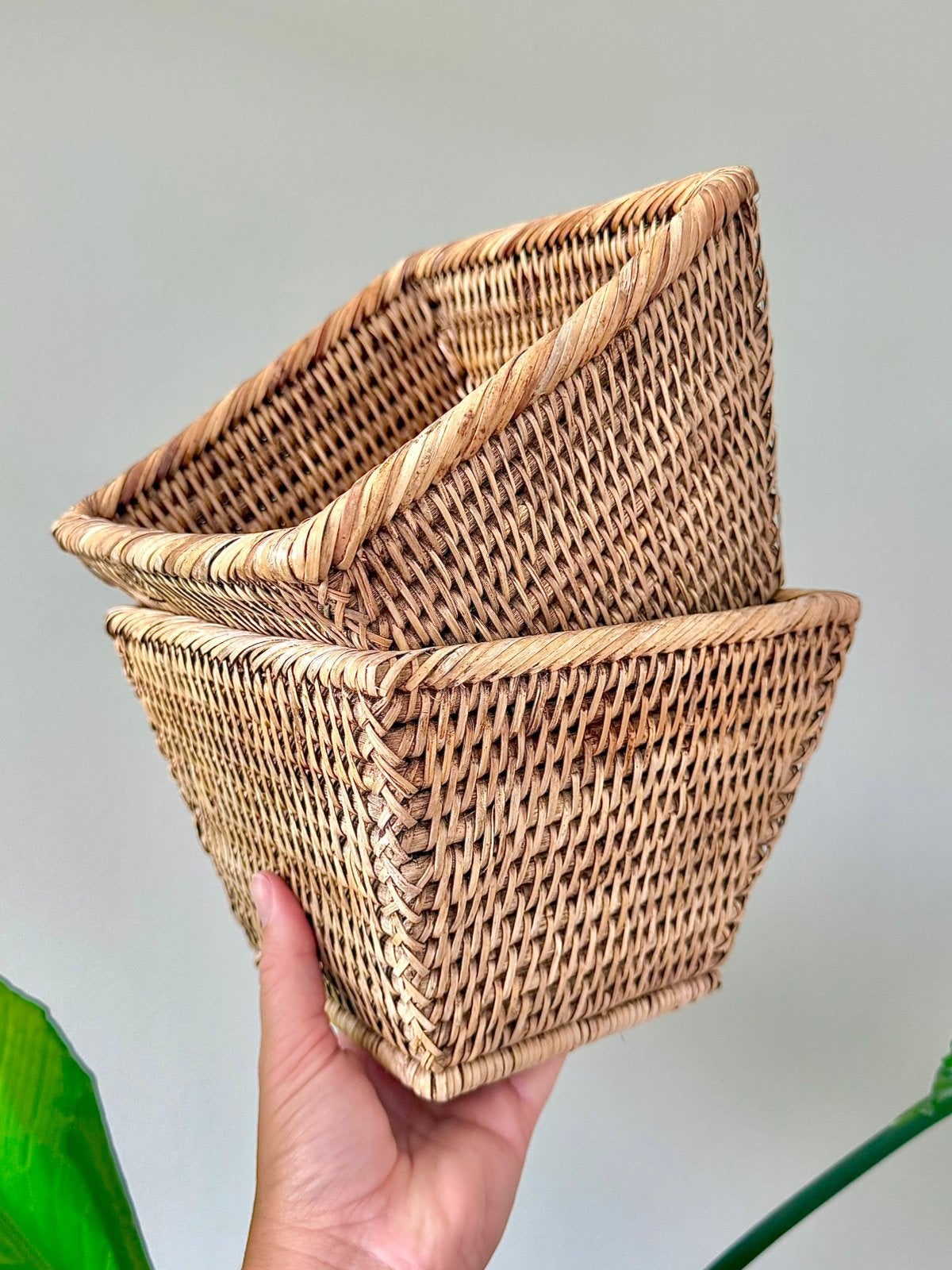 2 vintage Birma riet rotan mandje potjes, Ophalen of Verzenden, Gebruikt, Riet