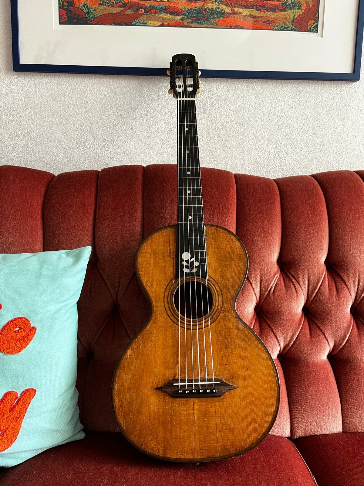 Antieke klassieke parlor gitaar, romantische gitaar, Ophalen, Gebruikt, Klassieke of Spaanse gitaar