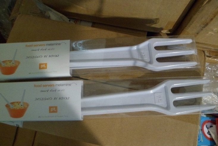 PARTIJ VAN 2 SNACKVORKEN MELAMINE, ., Nieuw, Ophalen of Verzenden, .