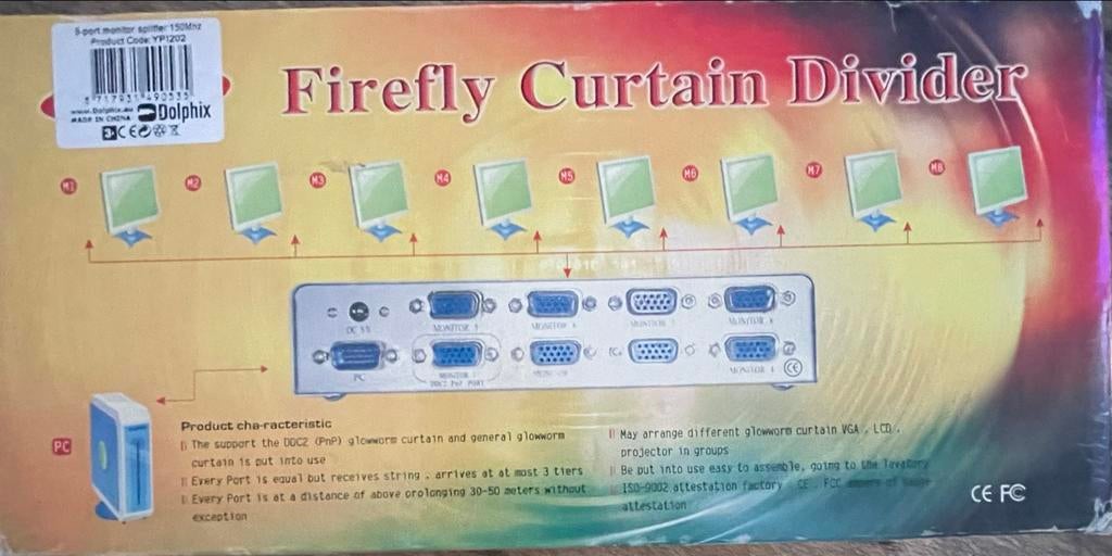 Firefly Curtain Divider 8-poorts VGA Video Splitter 150MHz, Computers en Software, Pc- en Netwerkkabels, Ophalen, Nieuw