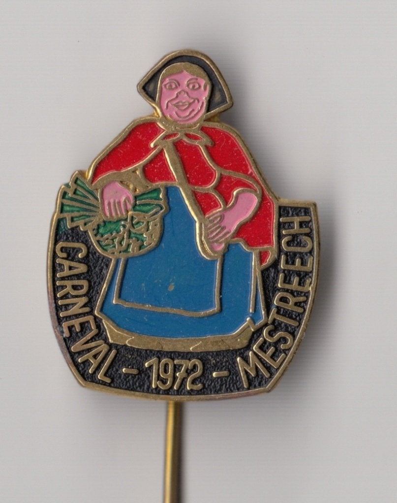 Carnaval Maastricht 1972 Mestreech speldje, Verzamelen, Speldjes, Pins en Buttons, Gebruikt, Niet vindbaar, Niet vindbaar, Speldje of Pin