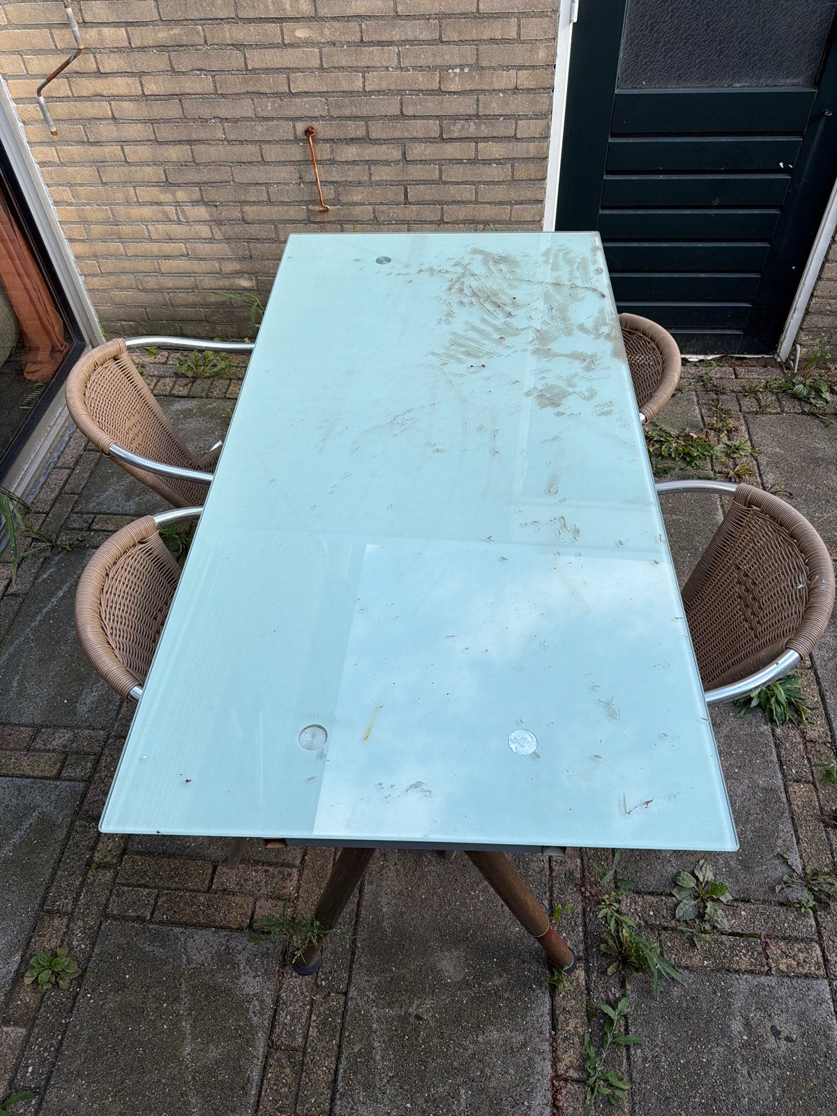 Glazen tuintafel met aluminium frame, Tuin en Terras, Ophalen, Gebruikt, Rechthoekig, Metaal
