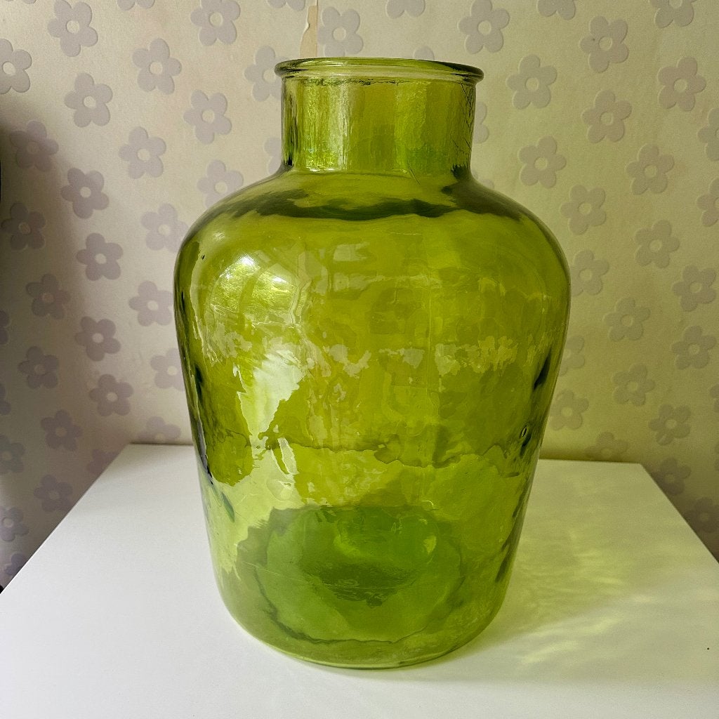 groene glazen vazen (2X) te koop, Ophalen, Gebruikt, Glas, Minder dan 50 cm