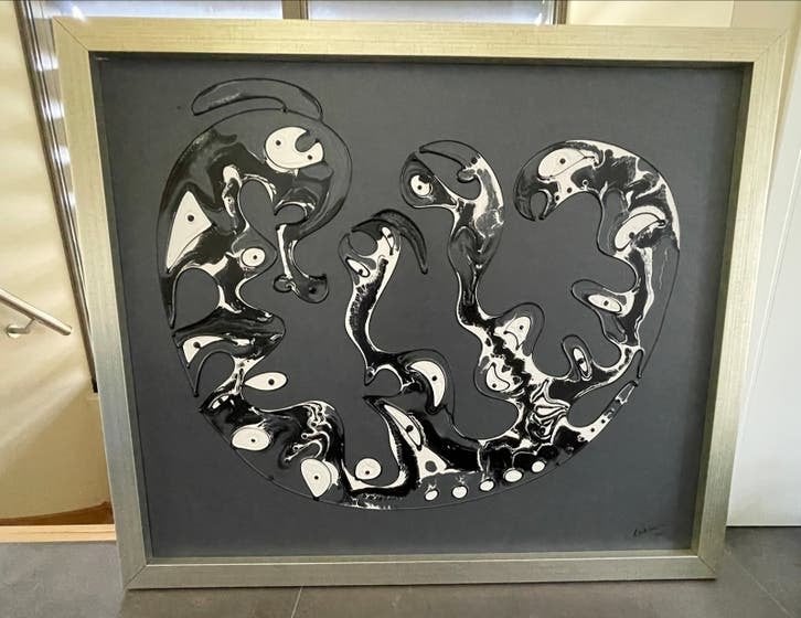 Abstract kunstwerk Erik Loman 2008 - Zwart/Wit, Antiek en Kunst, Ophalen