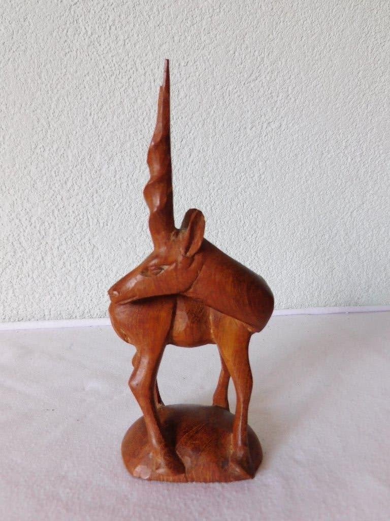 Houten Antilope, in prima staat, hg 19 cm, afm. 8,5x6,5 cm, Overige onderwerpen, Minder dan 20 cm, Ophalen of Verzenden, Beeld