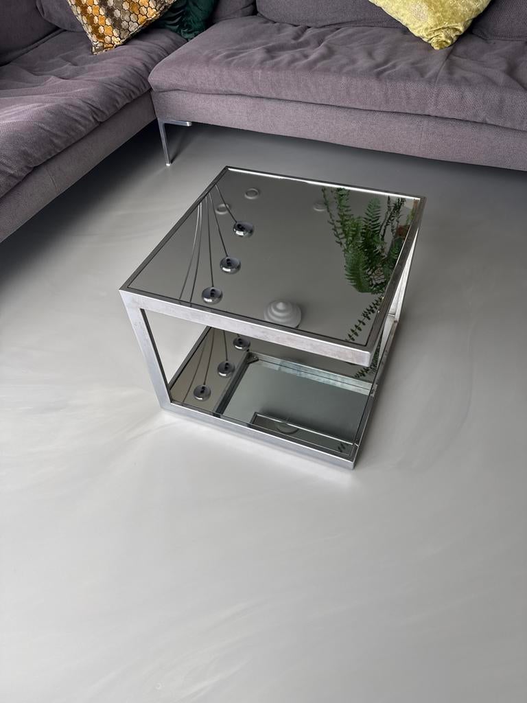 Moderne Salontafel met Spiegelblad, Huis en Inrichting, Tafels | Salontafels, Ophalen, Gebruikt, 50 tot 100 cm, Vierkant