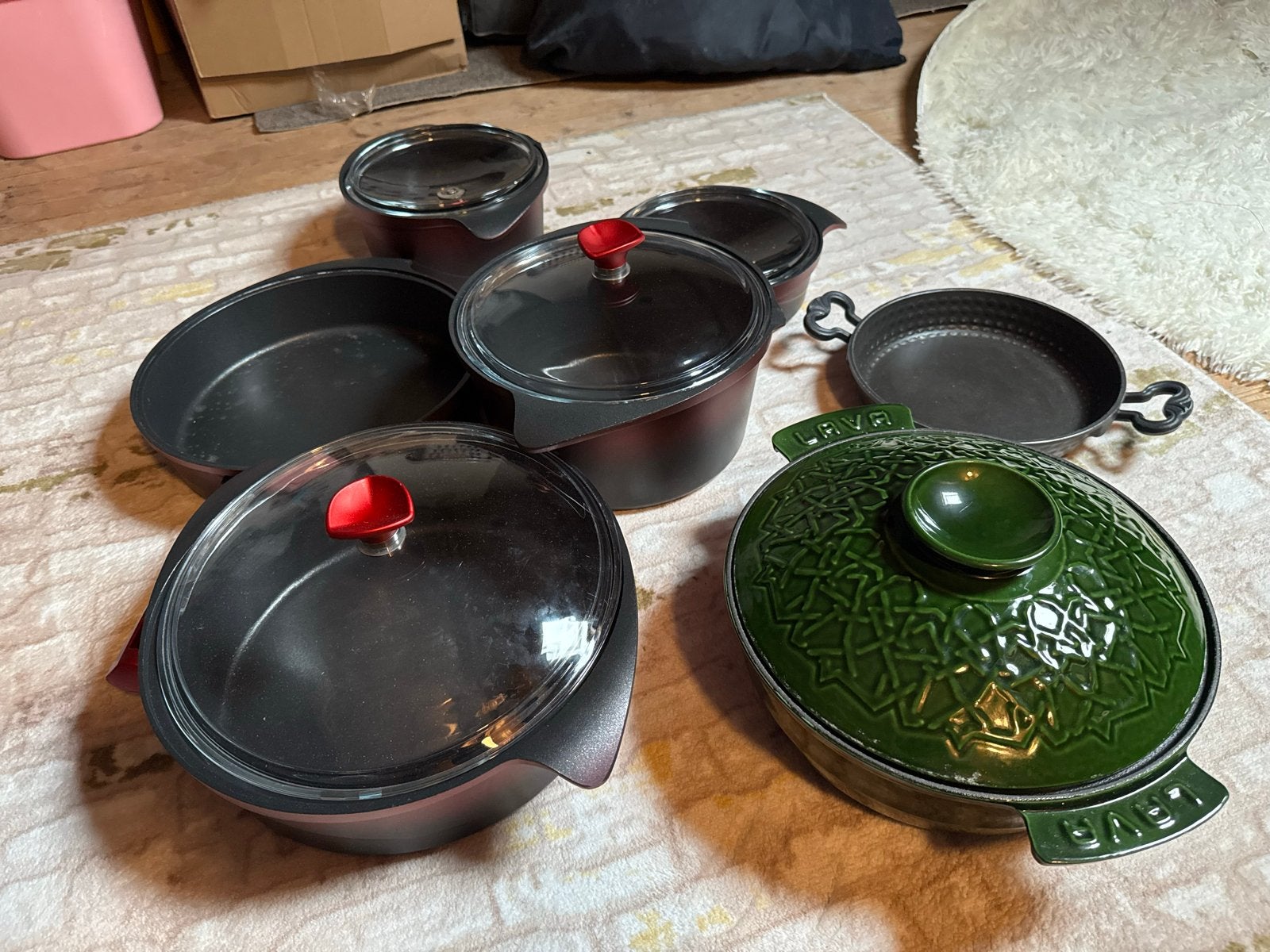 Pro Pannenset met braadpan 5 delig en apart een braadpan, Ophalen, Gietijzer, Met deksel, Nieuw