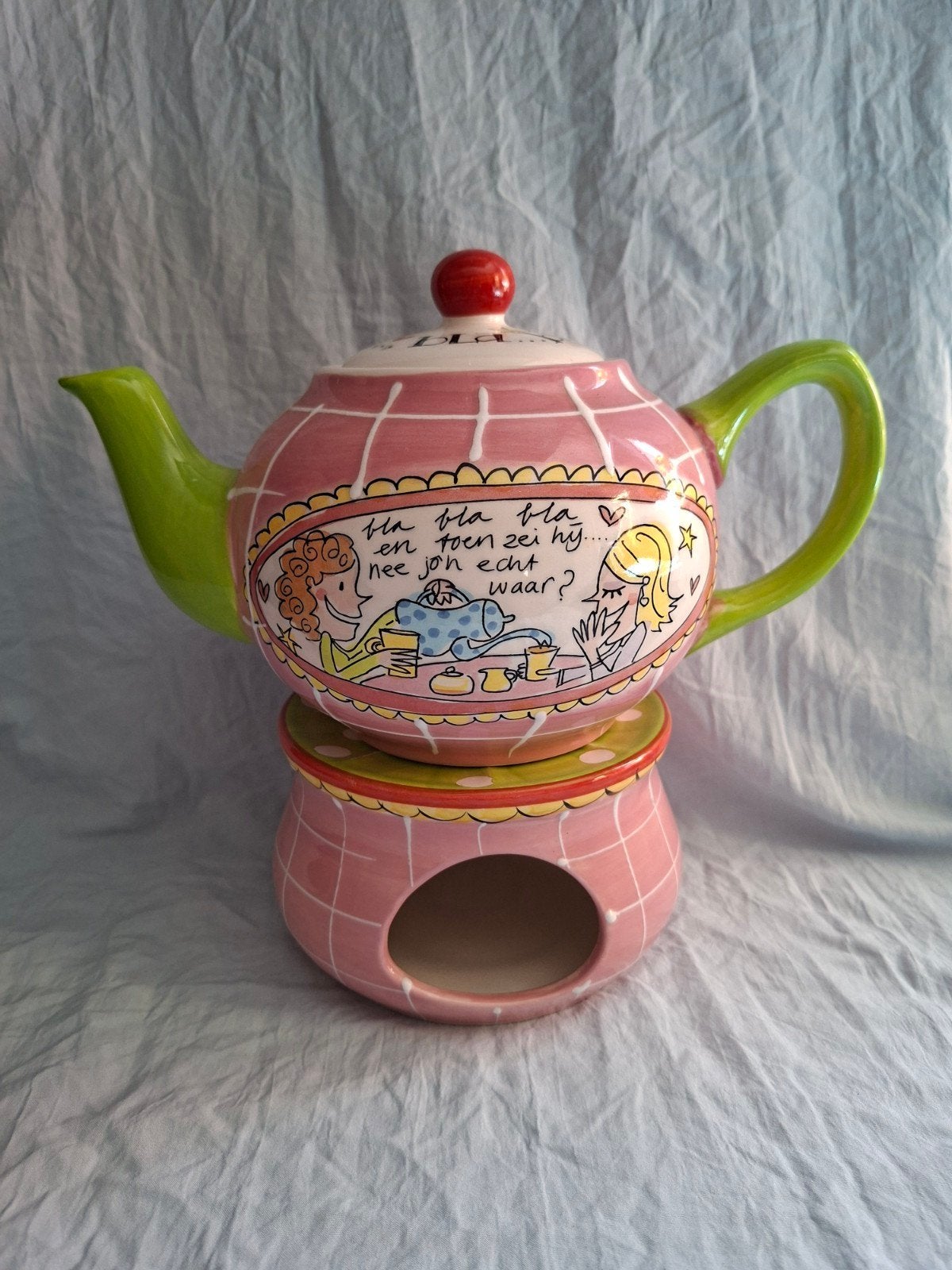 blond Amsterdam theepot met theelicht, Ophalen of Verzenden, Zo goed als nieuw, Theepot, Aardewerk