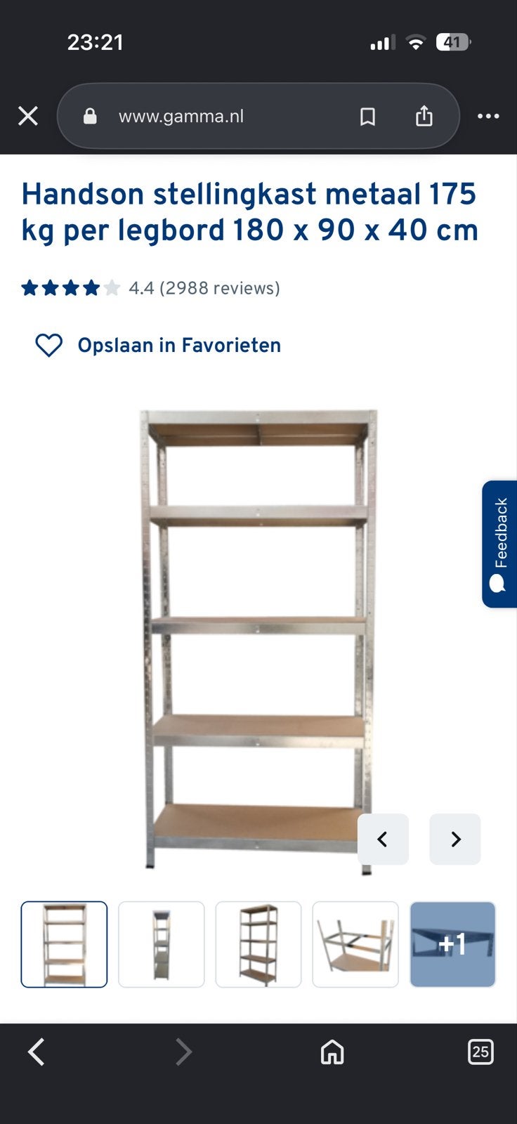 Handson metalen stellingkast 180x90x40 cm - 175 kg/legbord, Ophalen, Zo goed als nieuw