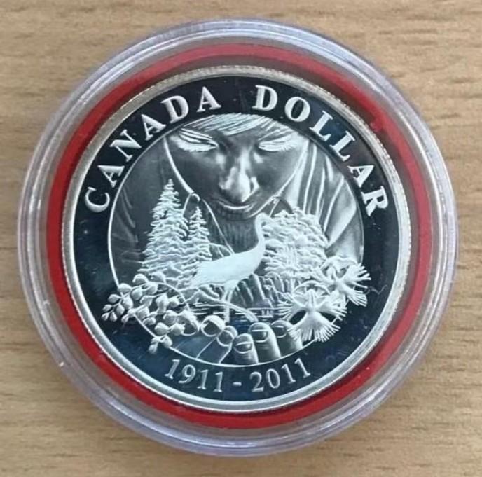 Canada - 1 Dollar 2011 - National Park with Whooping Crane, Verzenden, Noord-Amerika, Losse munt, Zilver