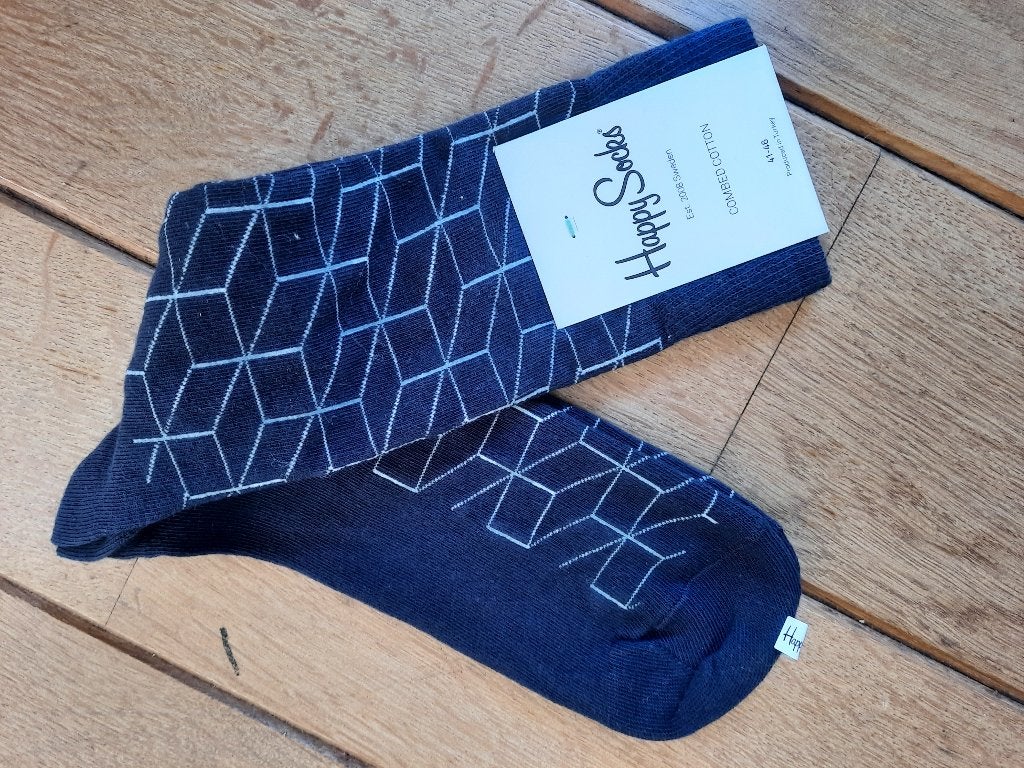 Happy Socks sokken - Blauw wit Optic - Maat 41/46 - Nieuw, Kleding | Heren, Sokken en Kousen, Blauw, Ophalen of Verzenden, Happy Socks