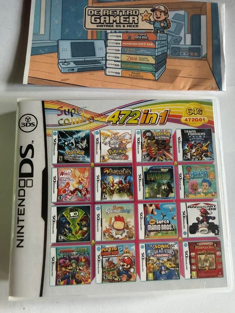Nintendo DS 472-in-1 Pokémon Black 2 Mario Kart Platinum, Spelcomputers en Games, Nintendo, Nintendo, 1 speler, Nieuw