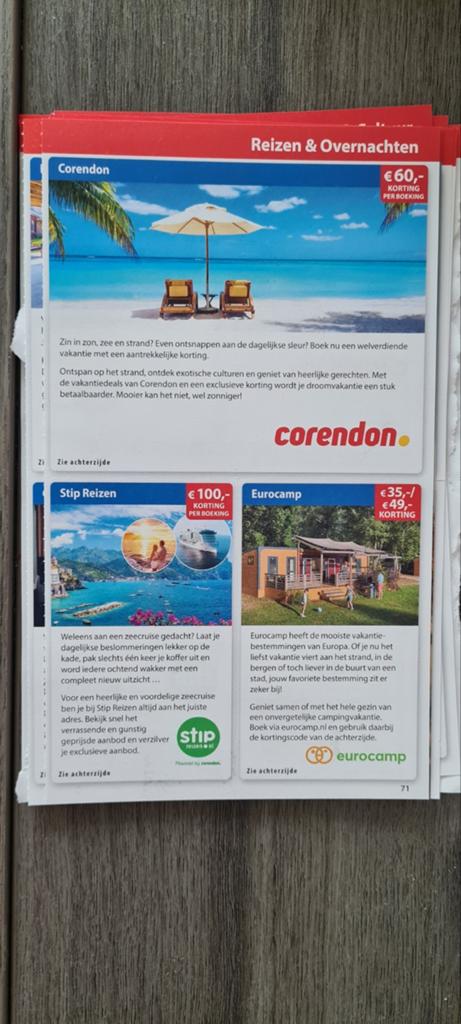Postcodeloterij verschillende voordeelbonnen ( zie foto's), Drie personen of meer, Kortingsbon