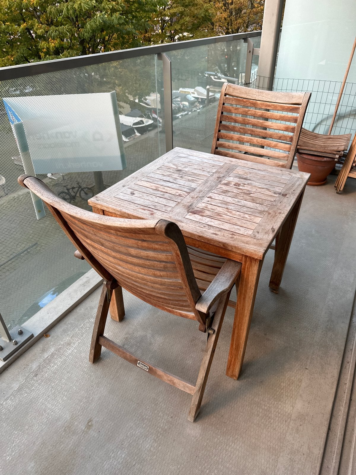 Houten tuinset met 2 stoelen en tafel, Tuin en Terras, Gebruikt, Eettafel, Tuinset, Hout