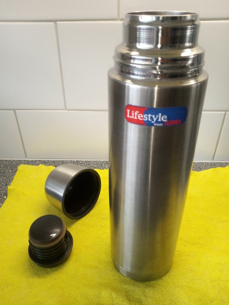 RVS Themosfles 1 Liter als nieuw, Ophalen of Verzenden, Zo goed als nieuw, Rvs, Overige typen