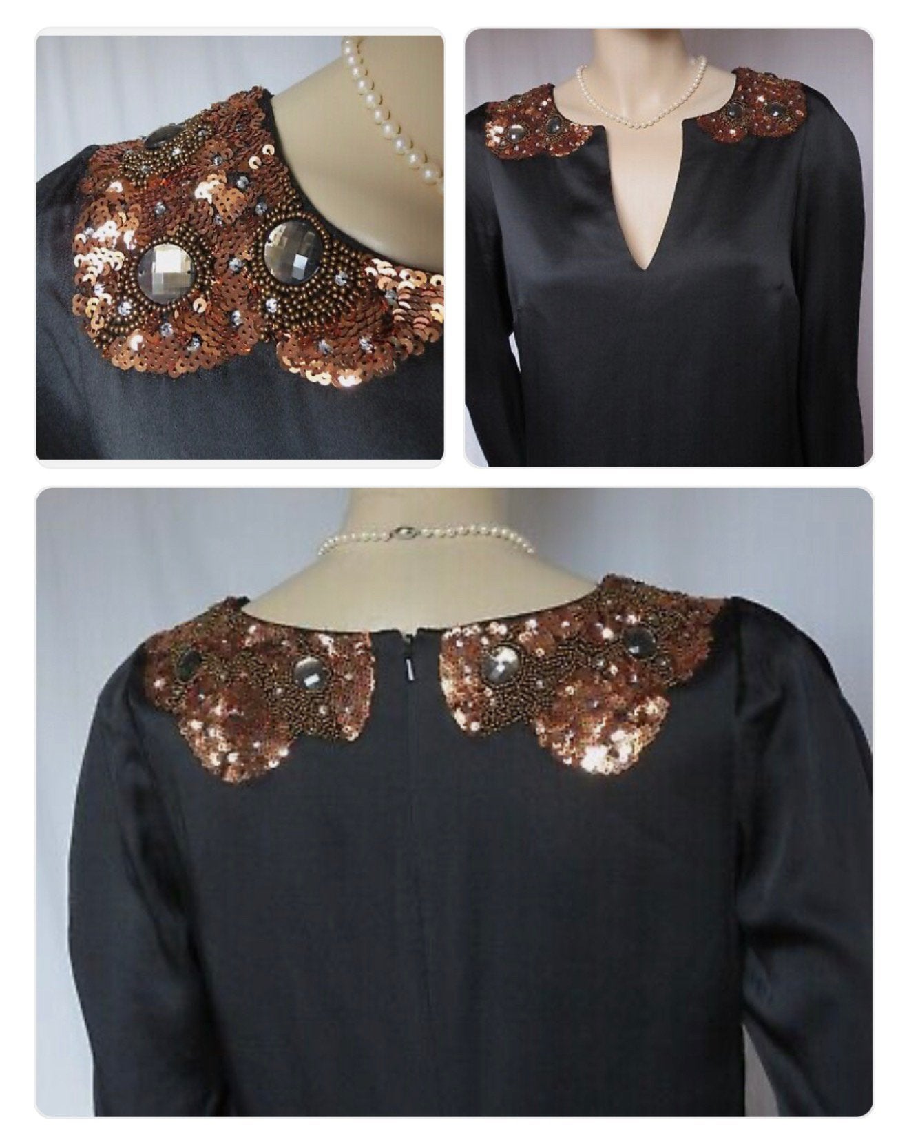 NIEUW Jurk Monsoon 38-M zwart bronze + schouder steentjes, Kleding | Dames, Maat 38/40 (M), Zwart, Nieuw, Ophalen of Verzenden