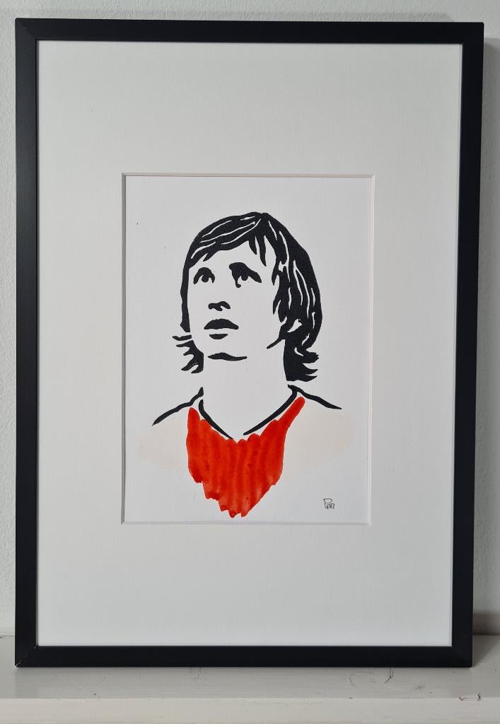 Johan Cruyff A (linodruk in zwarte aluminium lijst), Minder dan 50 cm, Oorspronkelijke maker, Nieuw, Ophalen of Verzenden